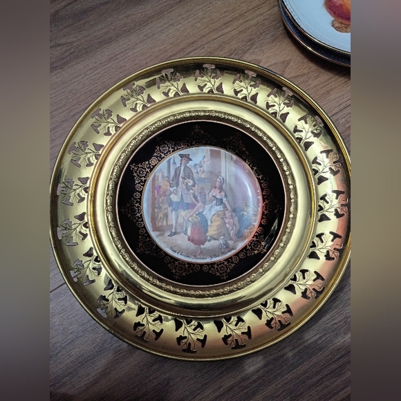 Other - Vintage Decorative Plate with Gold and Black Design